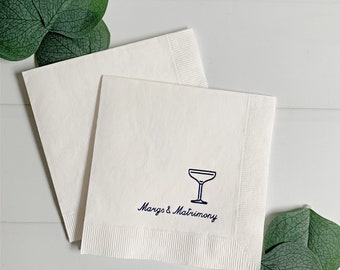 Margs and Matrimony Cocktail Napkins - Blue | Set of 16 Seashells and Wedding Bells Decor