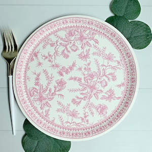 Pink Toile Paper Dinner Plates