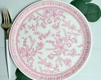 Pink Toile Paper Dinner Plates