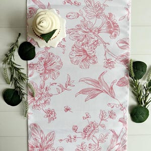 Pink French Toile Table Runner: Floral Polyester, 12x108"