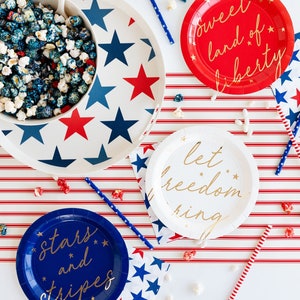 Red, White and Blue Party Supplies -  Americana Paper Plates | Set of 9 Paper Plates | 9 Inch Diameter