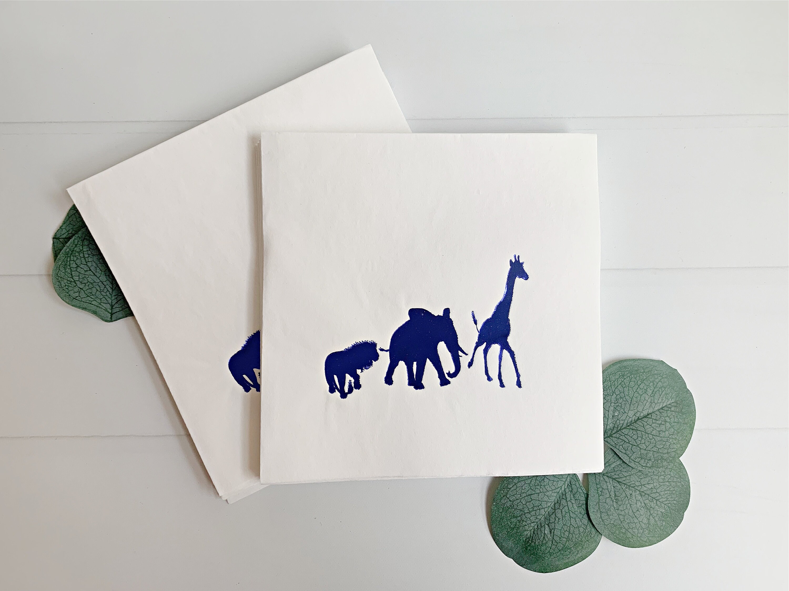 Safari Baby Shower Napkins Luncheon Cobalt Blue Foil on White