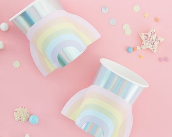 Pastel Rainbow Party Cups Set of 8 | Colorful Drinkware for Unicorn Birthday, Baby Shower, Bridal Events