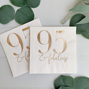 95 & Fabulous Cocktail Napkins - Gold Foil | Set of 16 95th Birthday Beverage Napkins
