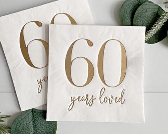 60th Birthday Napkins: Gold Foil Party Decor, Set of 16, 60 Years Loved