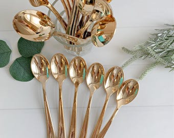 Metallic Gold Plastic Coffee or Dessert Spoons: Elegant Party Tableware (Set of 20)