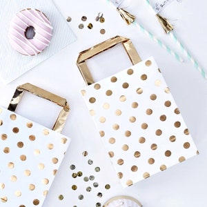 Christmas Bags or Baby Shower Favors Bags - Gold Polka Dot