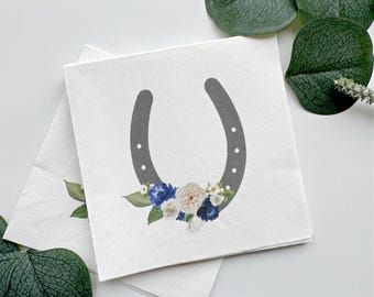 Derby Cocktail Napkins: Navy & Cream Roses, Equestrian Theme (Set of 16)