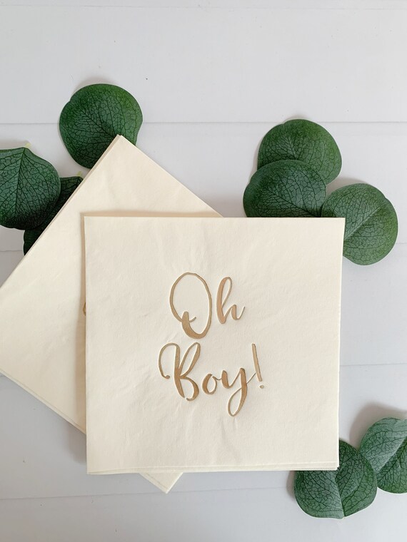 Oh Boy! Gold on Cream Baby Shower Luncheon Napkins by EnFete Catch My