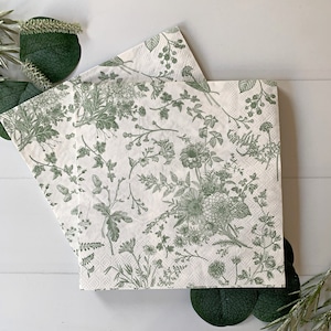 Sage Green Toile Paper Napkins: Floral Luncheon Decor, Set of 20