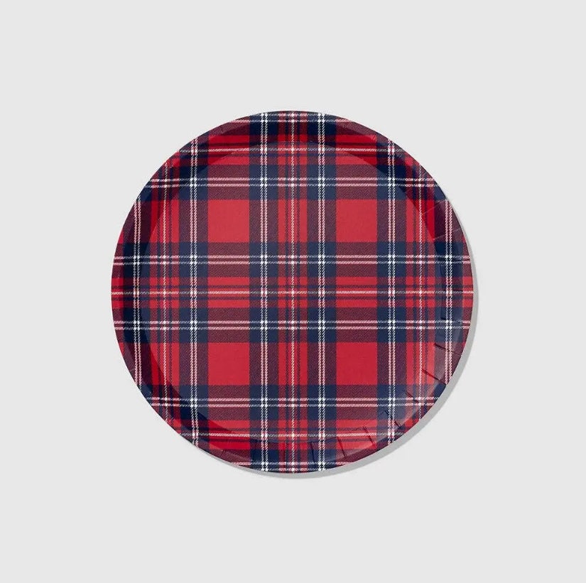 Plaid christmas plates clearance