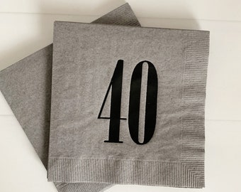 40th Birthday Napkins - Grey & Black