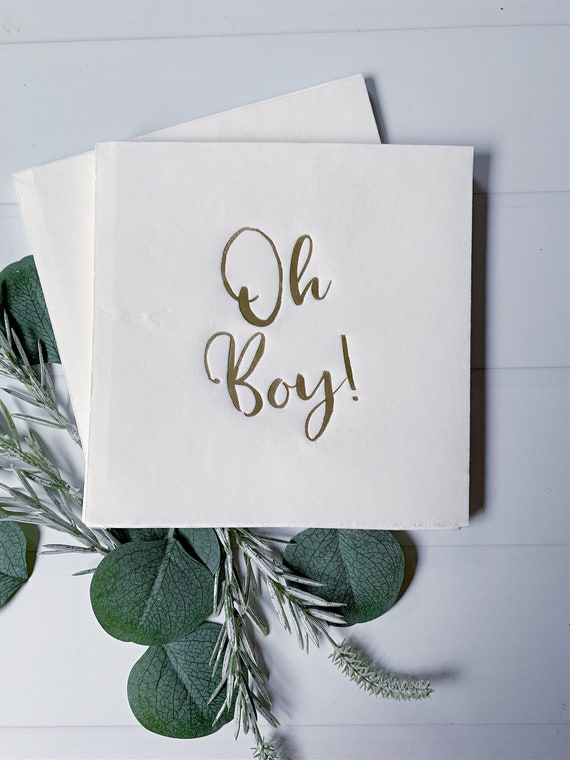 Oh Boy! Gold on White Baby Shower Luncheon Napkins by EnFete Catch My