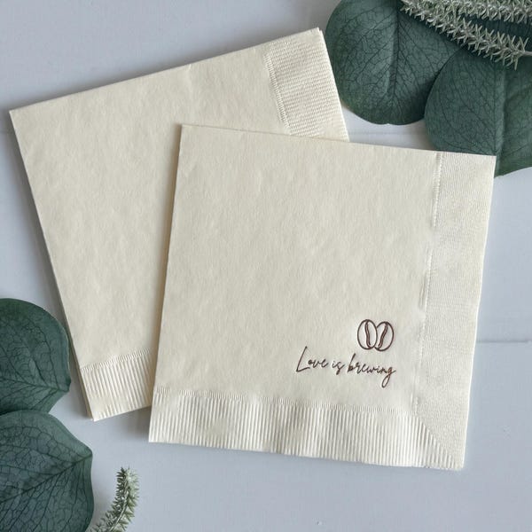 Love is Brewing Coffee Bean Napkins - Ivory & Bronze