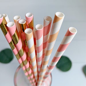 Peach, Pink and Gold Straws image 1