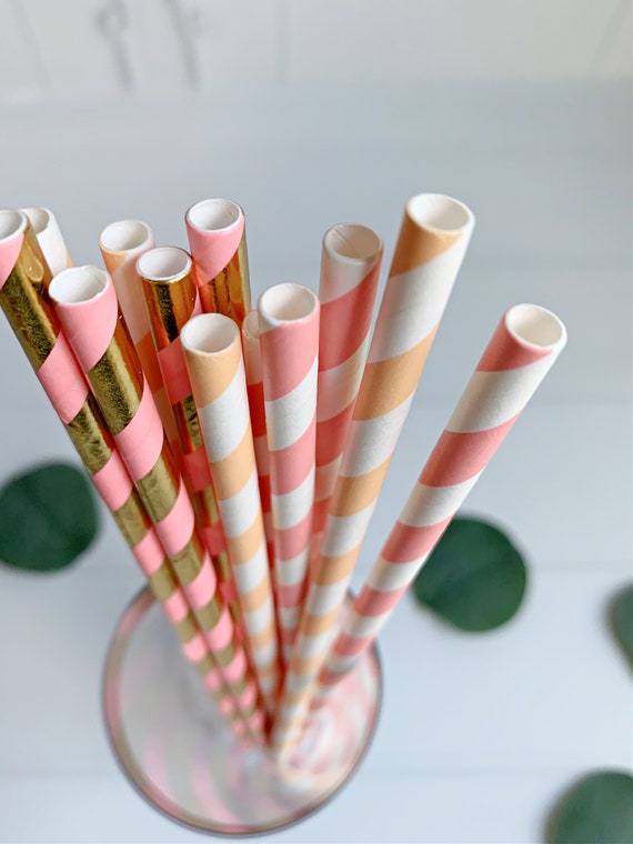 Peach, Pink and Gold Straws Il_570xn