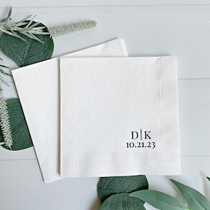 Initial Wedding Bar Cocktail Napkins - Corner with Date - Personalized Monogram Napkins