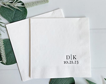 Initial Wedding Bar Cocktail Napkins - Corner with Date