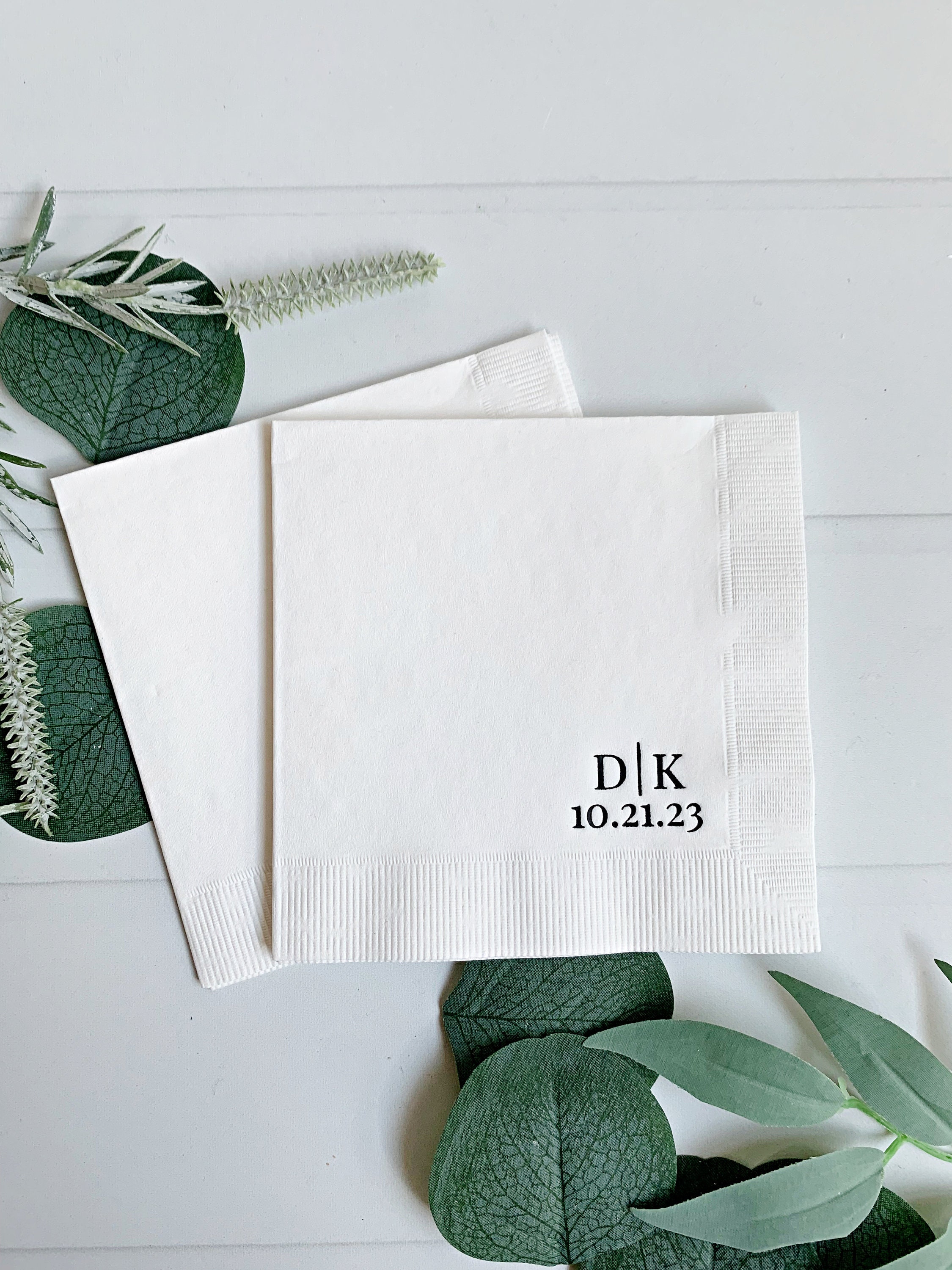 Initial Wedding Bar Cocktail Napkins - Corner with Date - Personalized Monogram Napkins