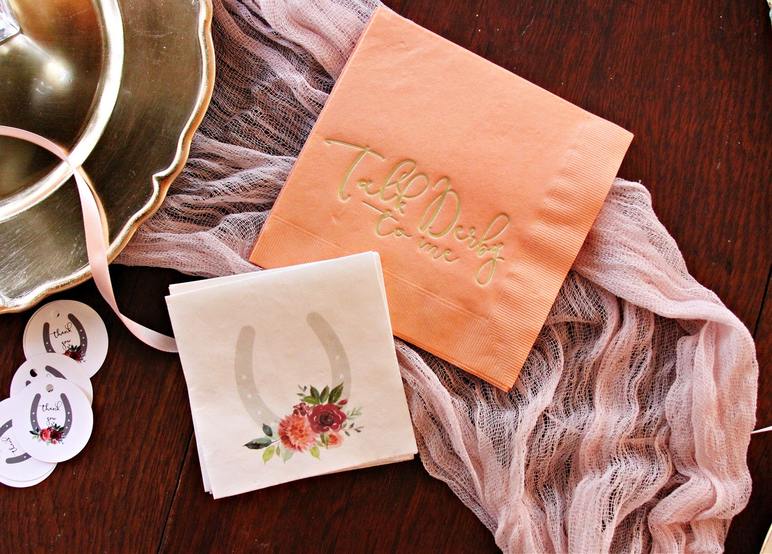 Kentucky Derby Cocktail Napkins Coral Roses Etsy