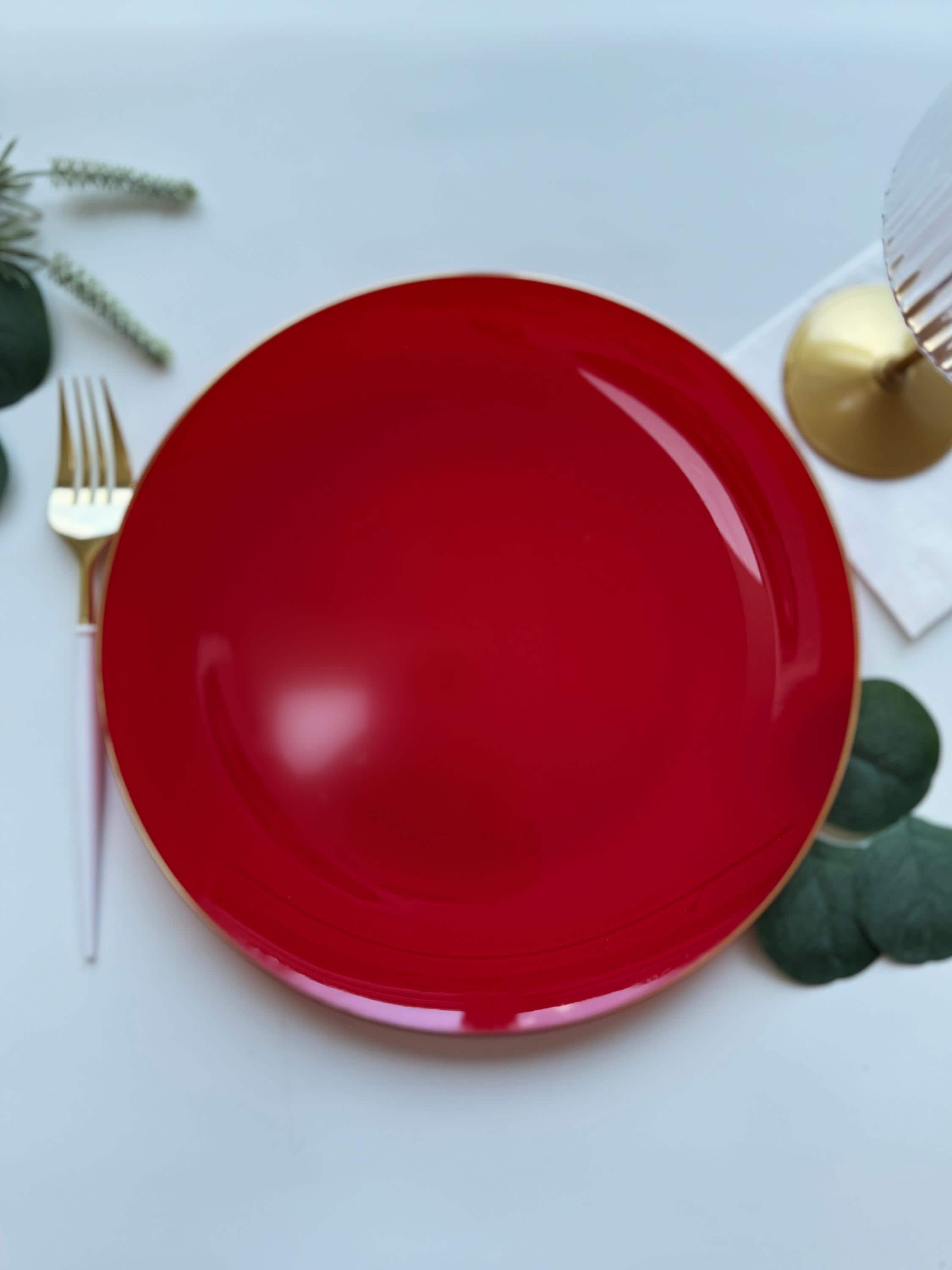 Red Plastic Dinner Plates: Set of 10 - Etsy
