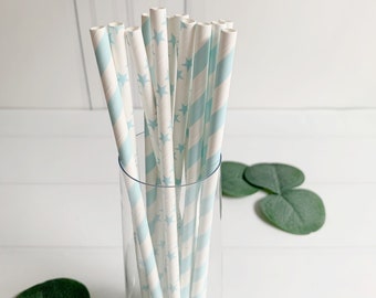 Baby Blue and White Celestial Straws