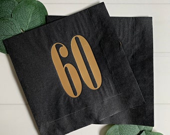 60th Birthday Luncheon Napkins - Gold & Black