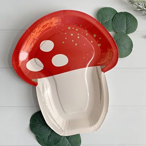 Red Mushroom Paper Plates - Garden Fairy Party - Set of 8 Christmas Dessert Plates