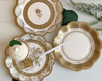 Ubuy Disposable Plates With Gold Trim Nervure 175PCS Clear Blue