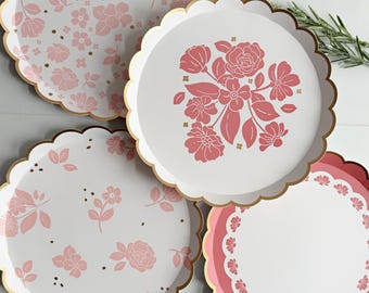 Pink Floral Paper Dessert Plates: Elegant Toile Party Decor (Set of 8)