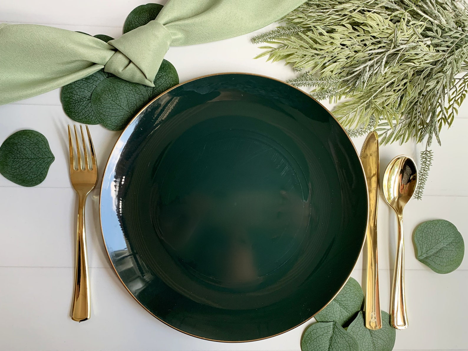 Emerald Green With Gold Dinner Plates Plastic Etsy