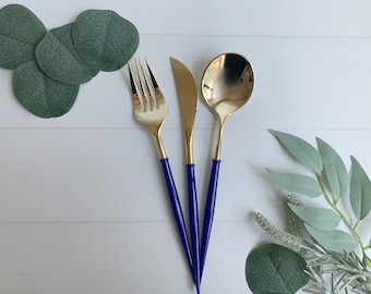 Royal Blue & Gold Modern Utensils