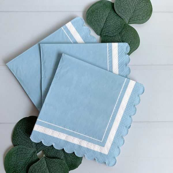 Baby Blue Scalloped Cocktail Napkins