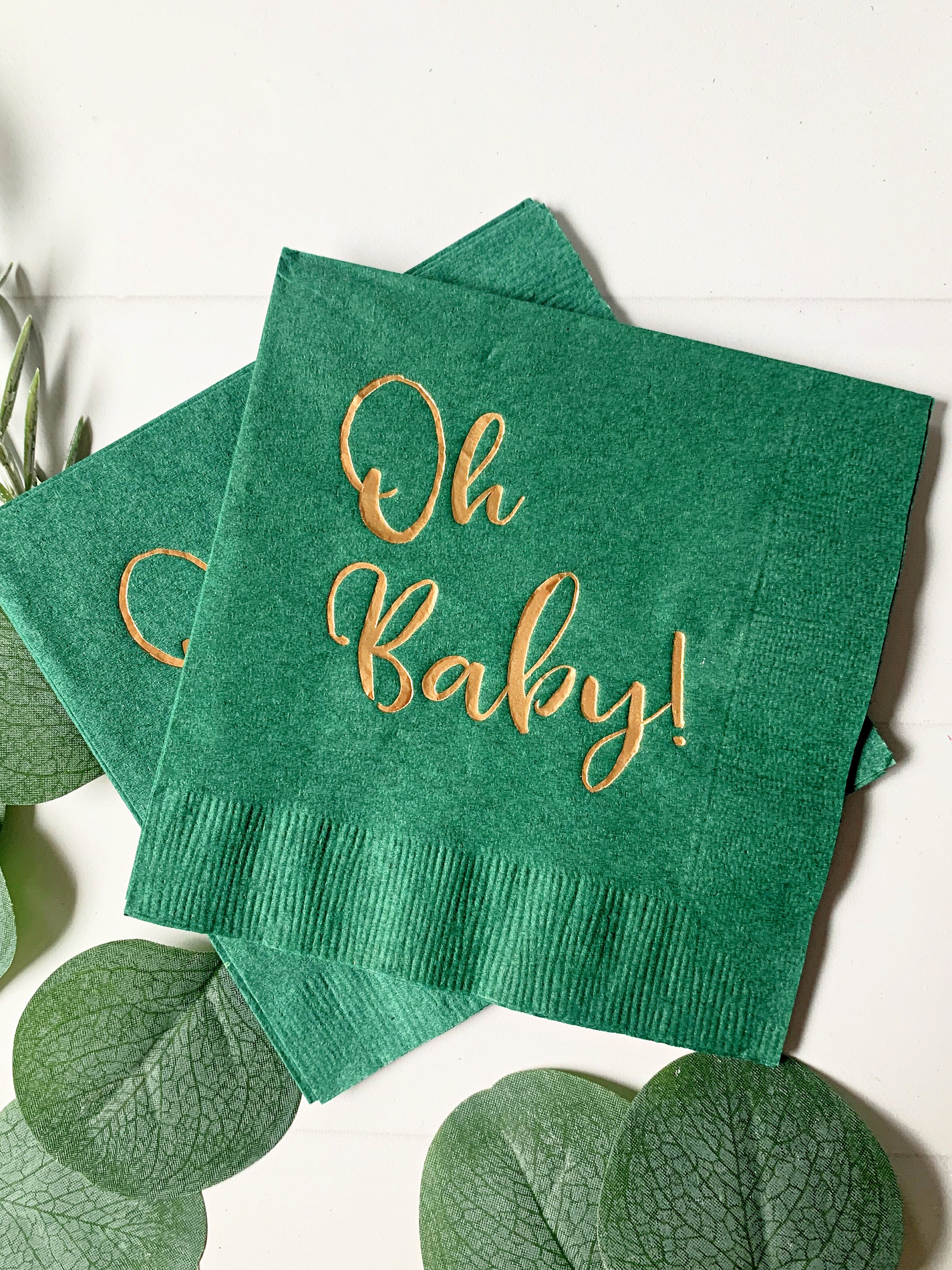 Oh Baby Gold on Forest Baby Shower Cocktail Napkins