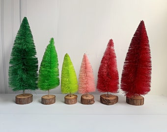 Bottle Brush Trees for Christmas Decorations - Pink, Red, Green Options | Colorful Mini Trees