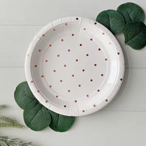 Rose Gold Polka Dot Paper Plates: Cake Dessert Plates, Set of 10