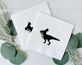 Dinosaur Drink Napkins - Black on White