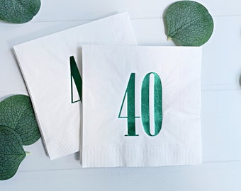 40th Birthday Napkins - Fore-tee | Emerald Green and White Cocktail Sized, Golf Party