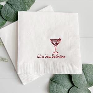 Olive You Valentine Cocktail Napkins: Martini Glass, Red Foil (Set of 16)