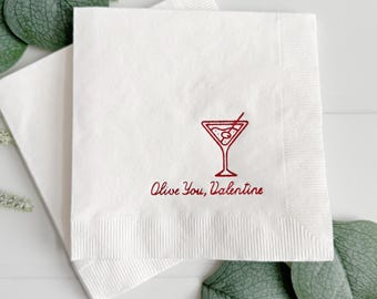 Olive You Valentine Cocktail Napkins: Martini Glass, Red Foil (Set of 16)