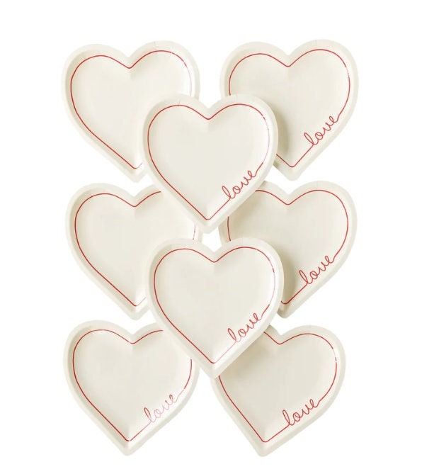 8 Piece Bridal Shower Disposable Party Plates Heart Shaped Paper Plates  Engagement Valentine's Day Wedding Plates Cake Plates 