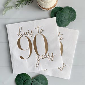 Cheers to 90 Years - Gold Foil | Set of 16 90th Birthday Beverage or Luncheon Napkins Gold/White Luncheon
