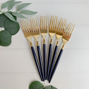 Navy Blue & Gold Modern Forks