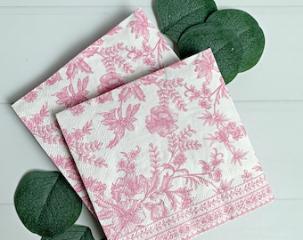 Pink Toile Paper Cocktail Napkins