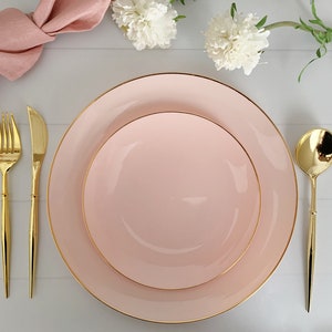 Pink  with Gold Dinner Plates - Plastic