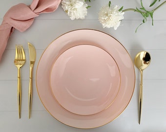 Pink  with Gold Dinner Plates - Plastic