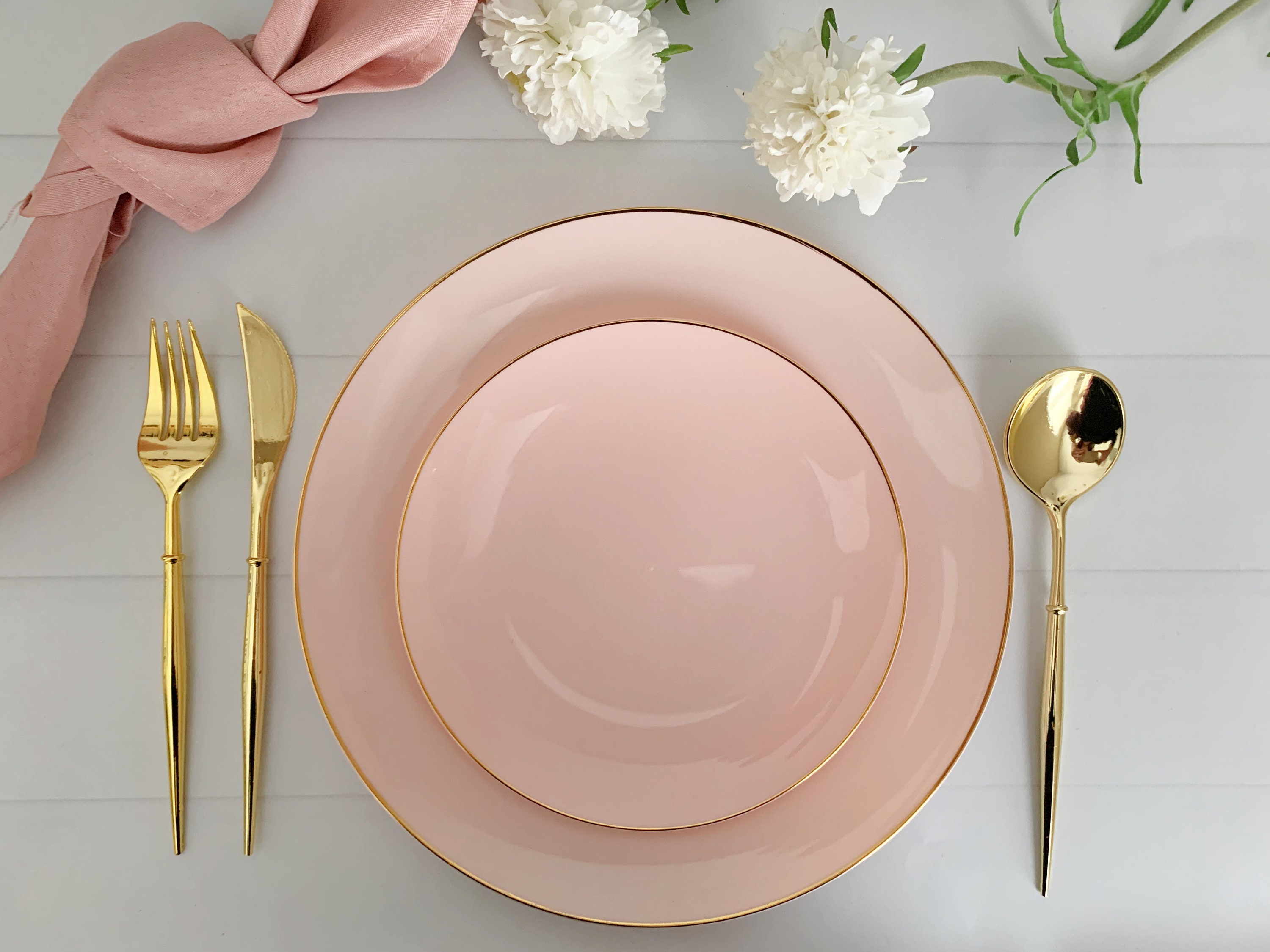 Pink With Gold Dinner Plates Plastic Etsy UK