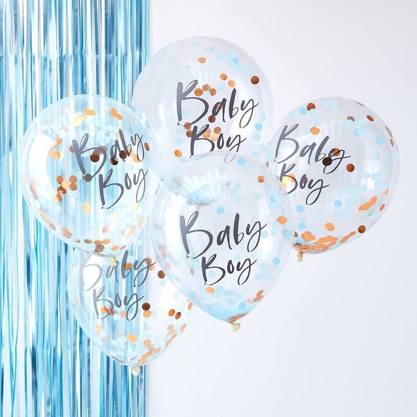 Baby Boy Baby Shower Balloons, Rose Gold and Blue Baby Boy Balloons, New Baby Balloons