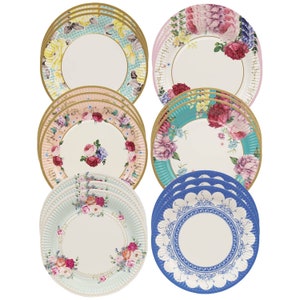 Assorted Tea Party Dinner Paper Plates- Set of 24