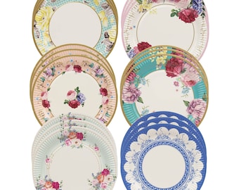 Pink and Gold Floral Disposable Party Plates Set of 8 Pink Floral Paper  Plates Birthday Bridal Shower Tea Party Garden Party 
